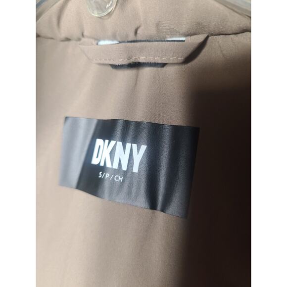 DKNY Jacket Womens Small Taupe Tan Full Zip Hooded Puffer Trench Coat NWT - Picture 5 of 13